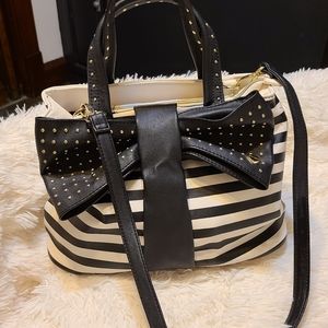 Betsey Johnson bow/striped/studs crossbody